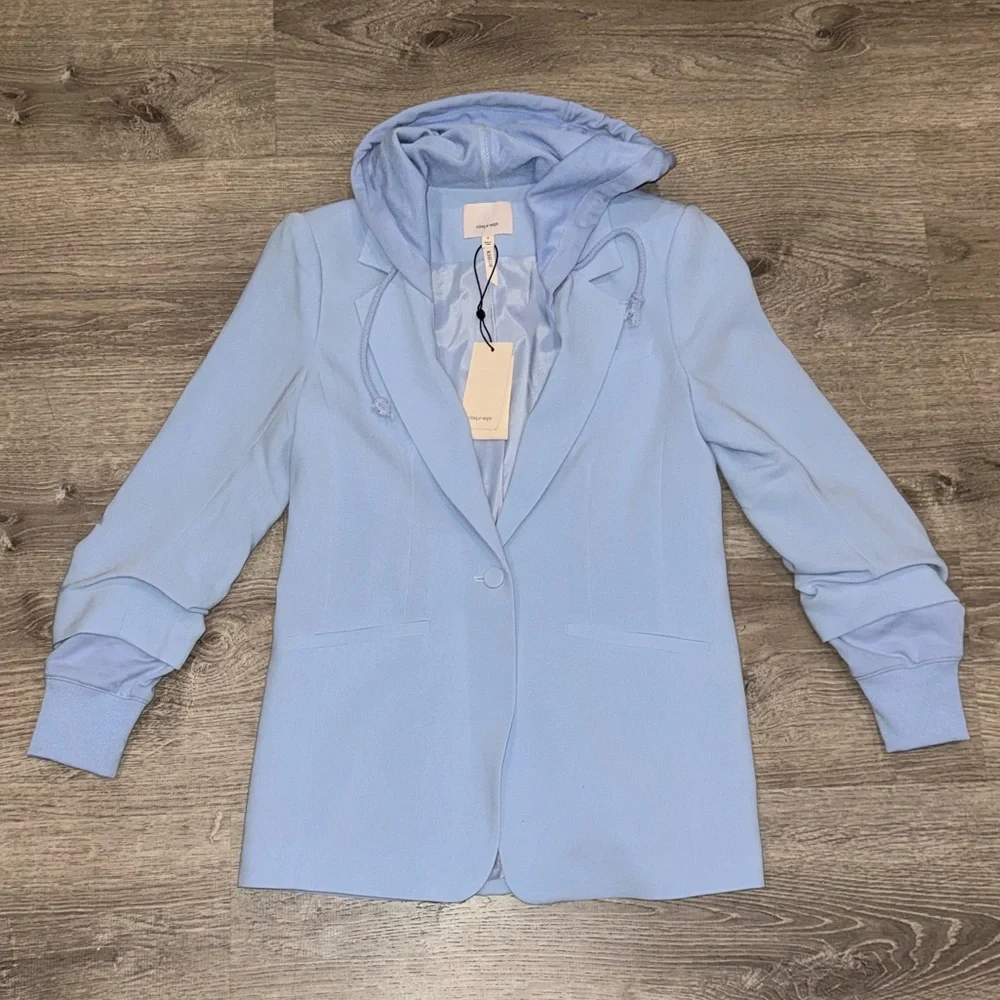 NWT CINQ A SEPT KHLOE ICICLE BLUE HOODED BLAZER JACKET 4 - Picture 8 of 12